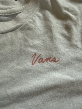 Vans White Long Sleeve Tee with Pink Script Logo